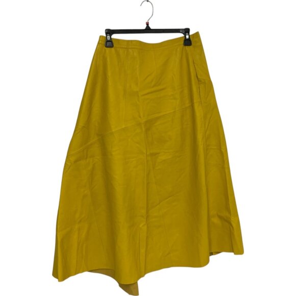 Zara Studio Womens Leather Skirt Size L Yellow Lined Wrap A-Line 1966/304 NWOT - Picture 3 of 10